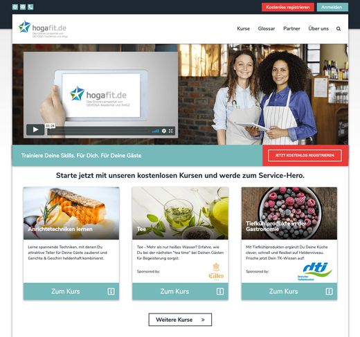 hogafit.de mit kostenlosen E-Learning Kursen für die Hotellerie und Gastronomie